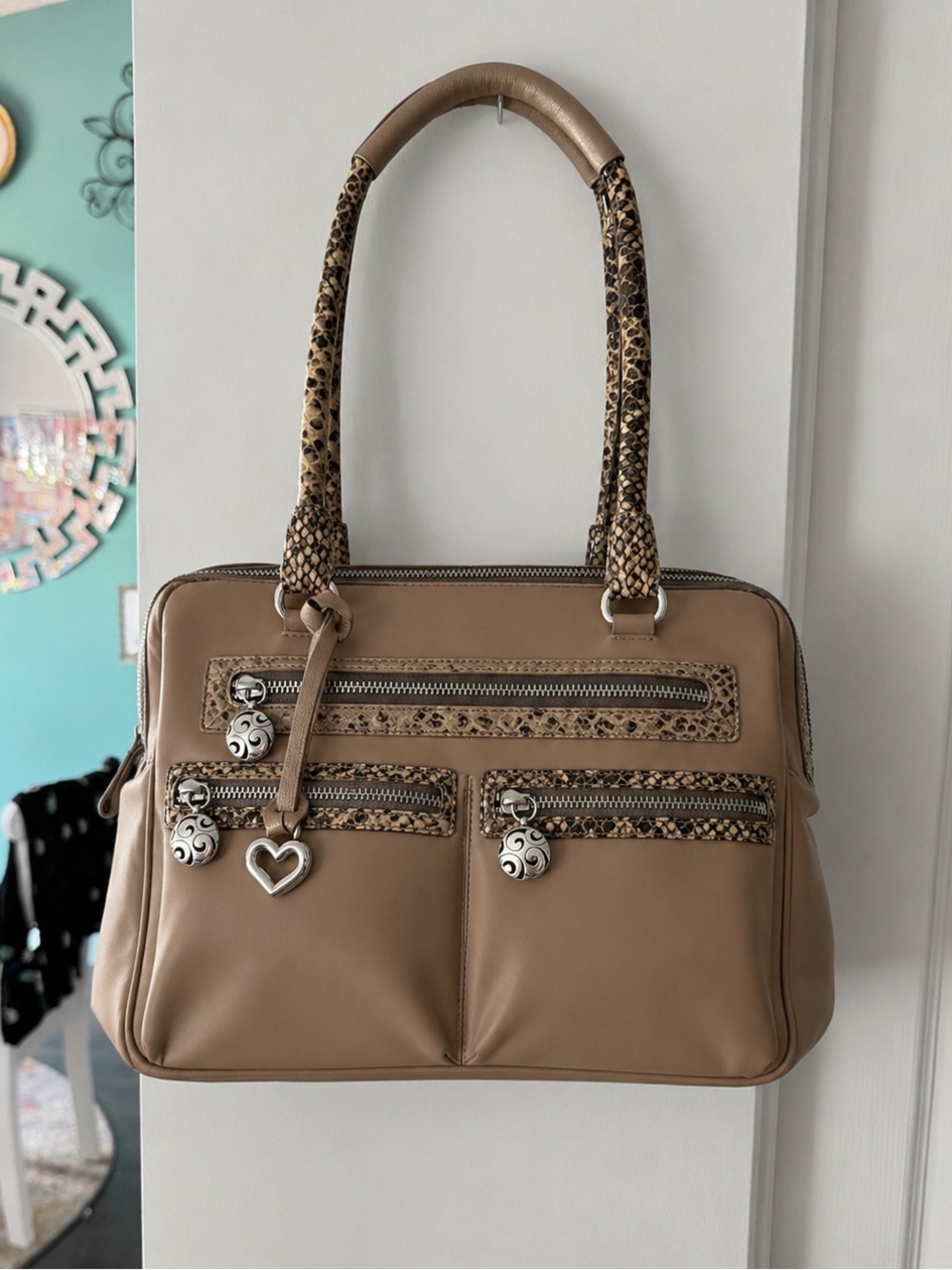 New BRIGHTON Nylon & patent Croc purse
With 4 exterior pockets.